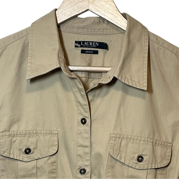 Lauren Ralph Lauren Women’s Belted Utility Khaki Button-Up Shirt Dress Size L - Picture 3 of 11